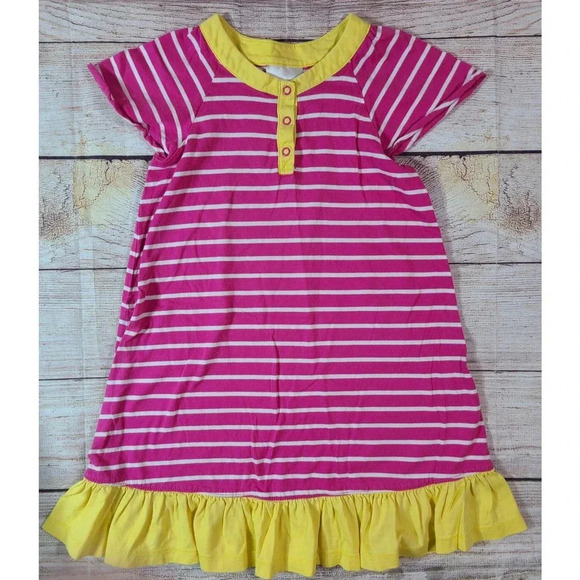Hanna Andersson Girl's Dress Size 110 5 US Pink White Striped Cap Sleeve - Picture 1 of 4